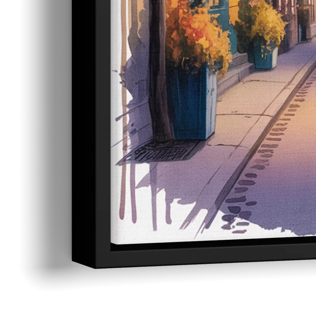 Quebec City Lantern Glow - Close-Up Black Frame Canvas