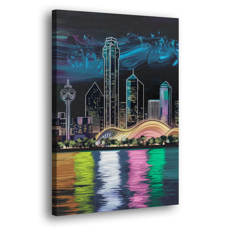 Dallas Skyline Reflection - Canvas Print Art Sides