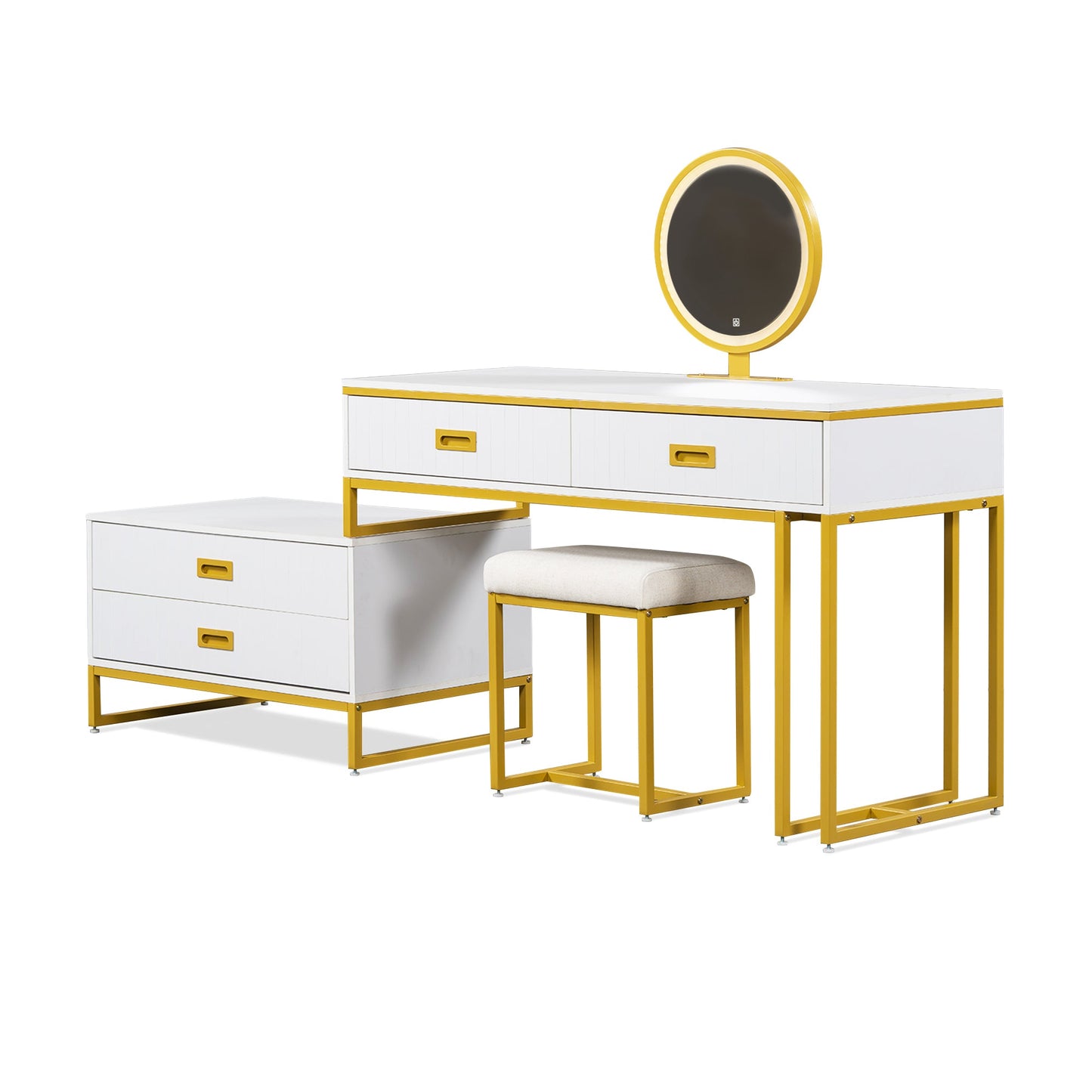Elegant 4-Drawer Vanity Table with Side Cabinet – Modern Home Decor