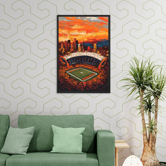 Denver Broncos Stadium - Living Room Black Frame Canvas