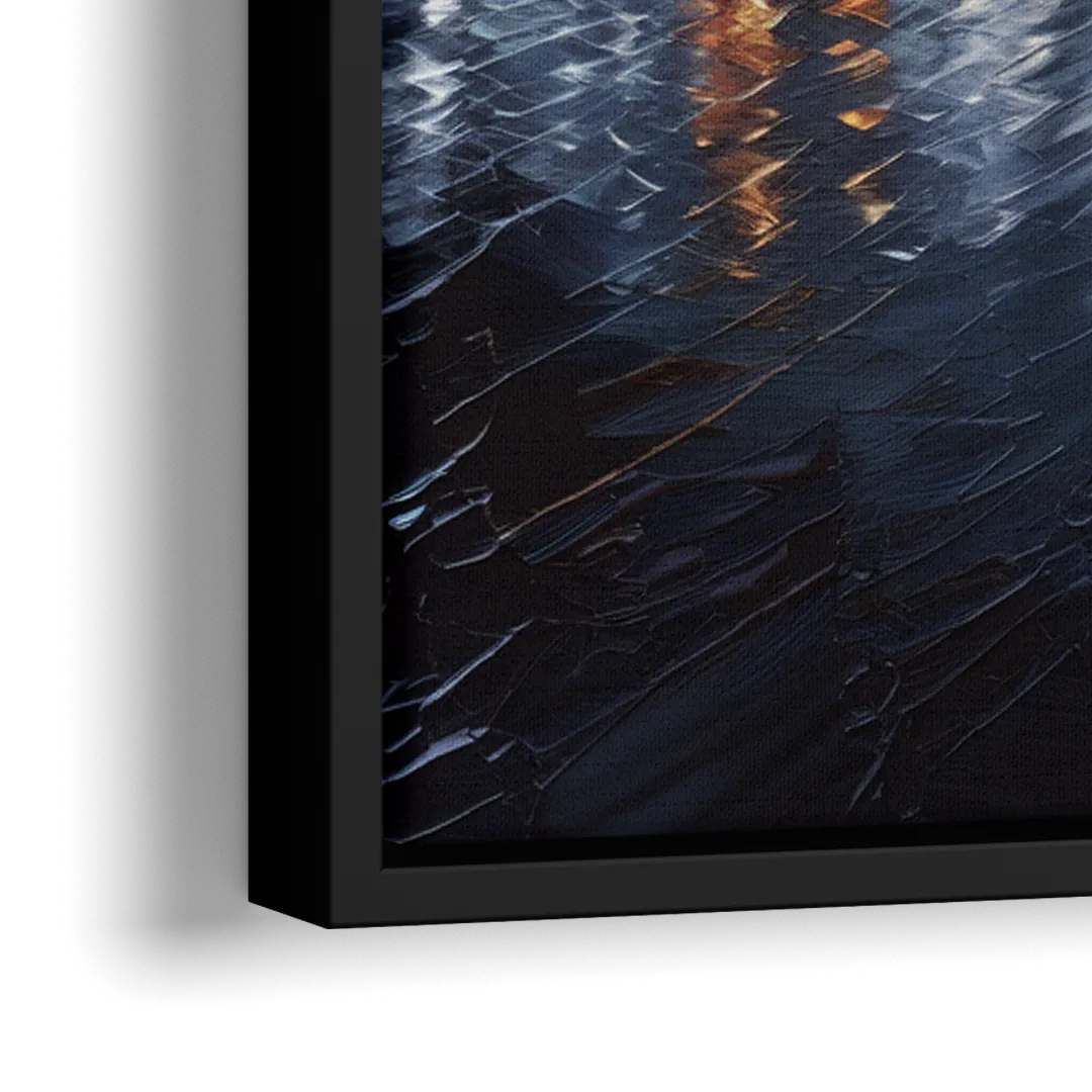 New York City Skyline by Nightfall Hudson - Close-Up Black Frame Canvas