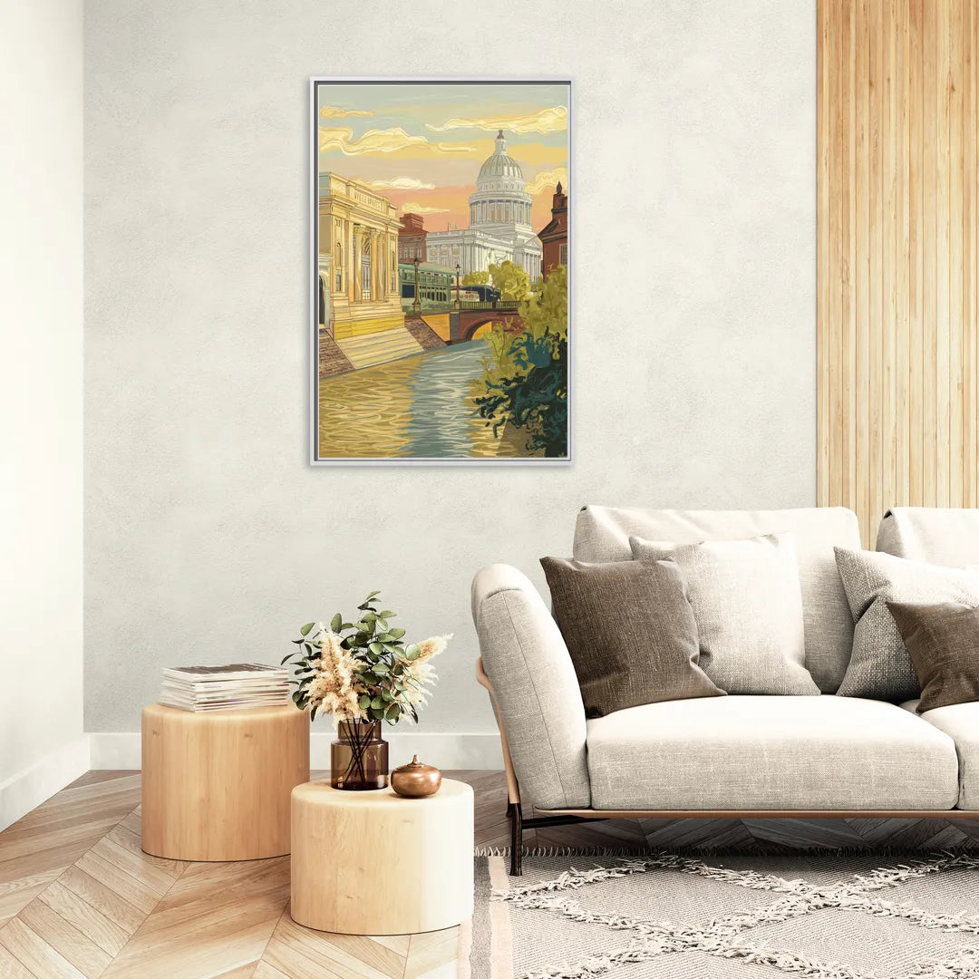 Richmond Urban Landmarks - Living Room White Frame Canvas