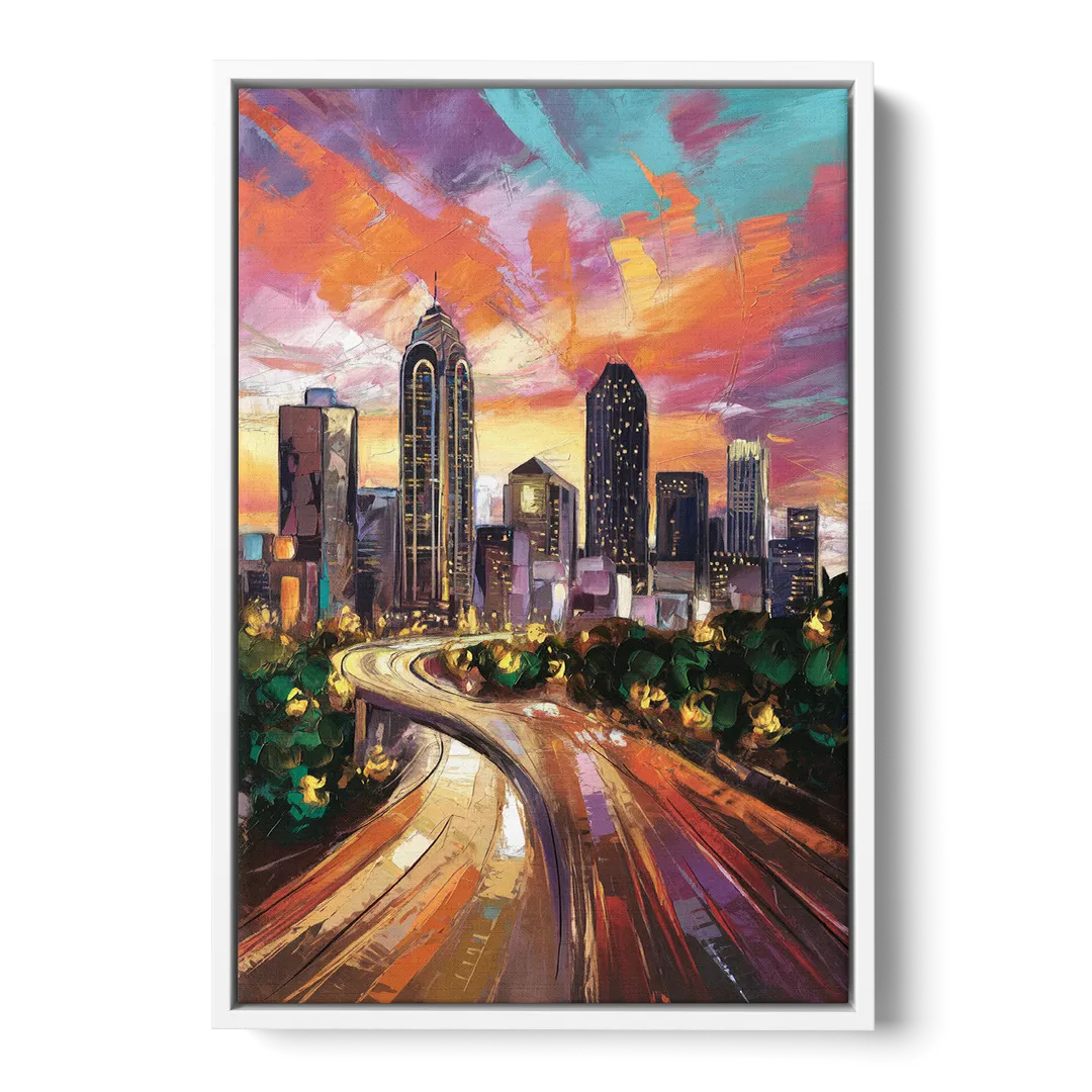 Atlanta Skyline at Sunset - White Frame Canvas