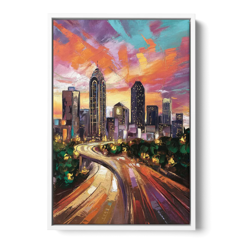 Atlanta Skyline at Sunset - White Frame Canvas