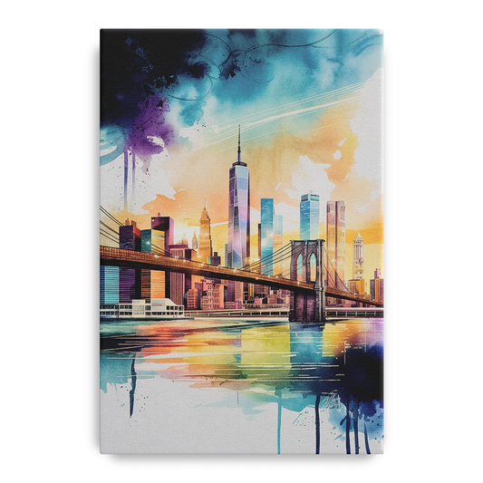 New York City Skyline in Watercolor Hudson - Canvas Wall Art