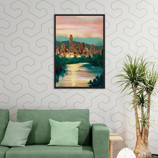 Austin Westlake Hills View - Living Room Black Frame Canvas