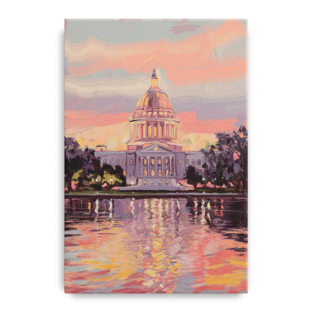 Madison Sunset Over Capitol - Canvas Wall Art