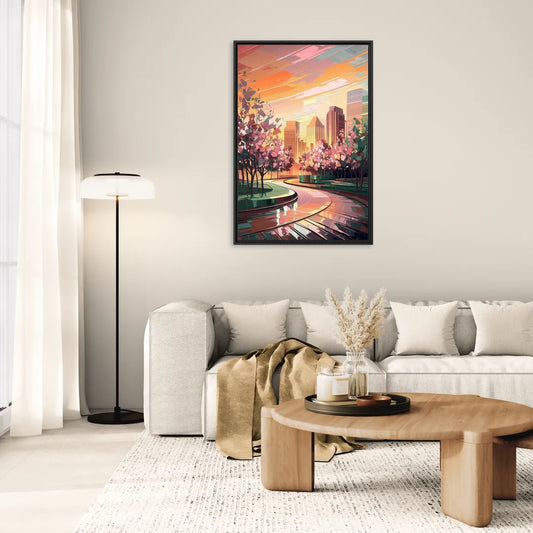 Anaheim Cityscape Vibes - Living Room Black Frame Canvas
