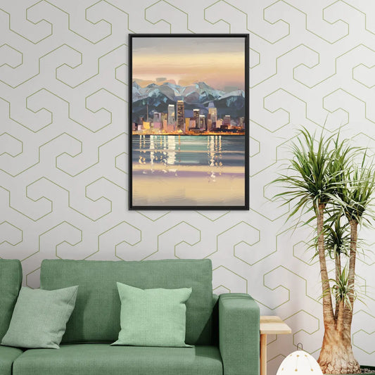 Anchorage Cityscape Reflection - Living Room Black Frame Canvas