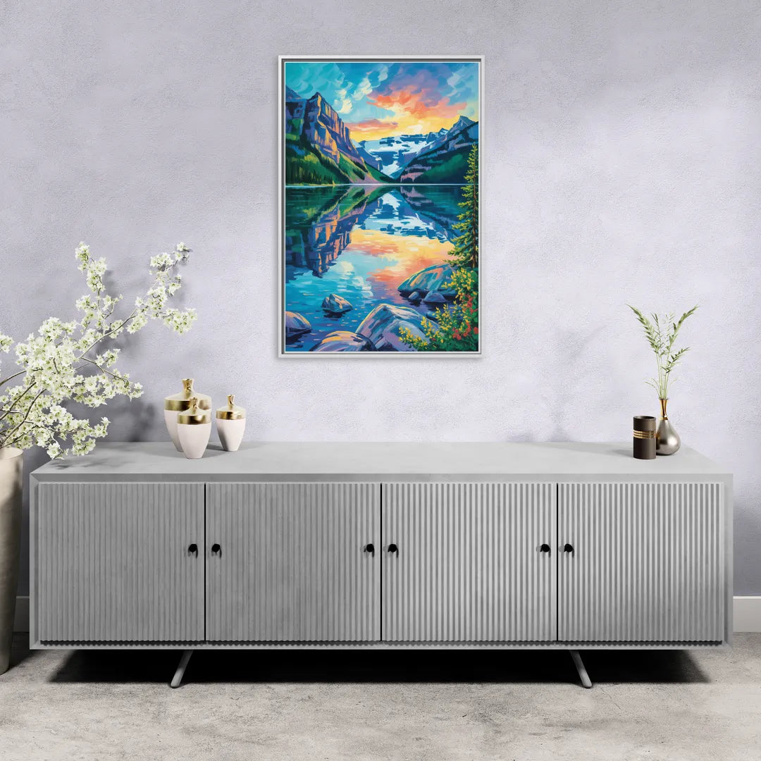 Lake Louise Reflections - Living Room White Frame Canvas
