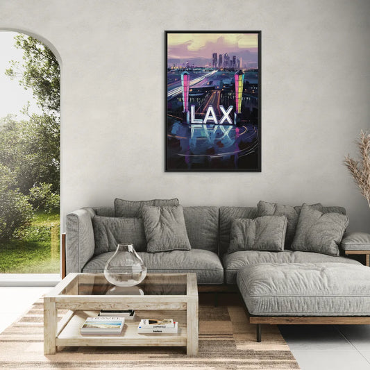 Los Angeles Airport Aerial View - Living Room Black Frame Canvas