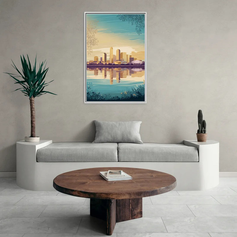 Garland Skyline Reflection - Living Room White Frame Canvas