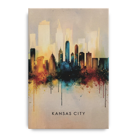 Kansas City Artistic Skyline - Canvas Wall Art