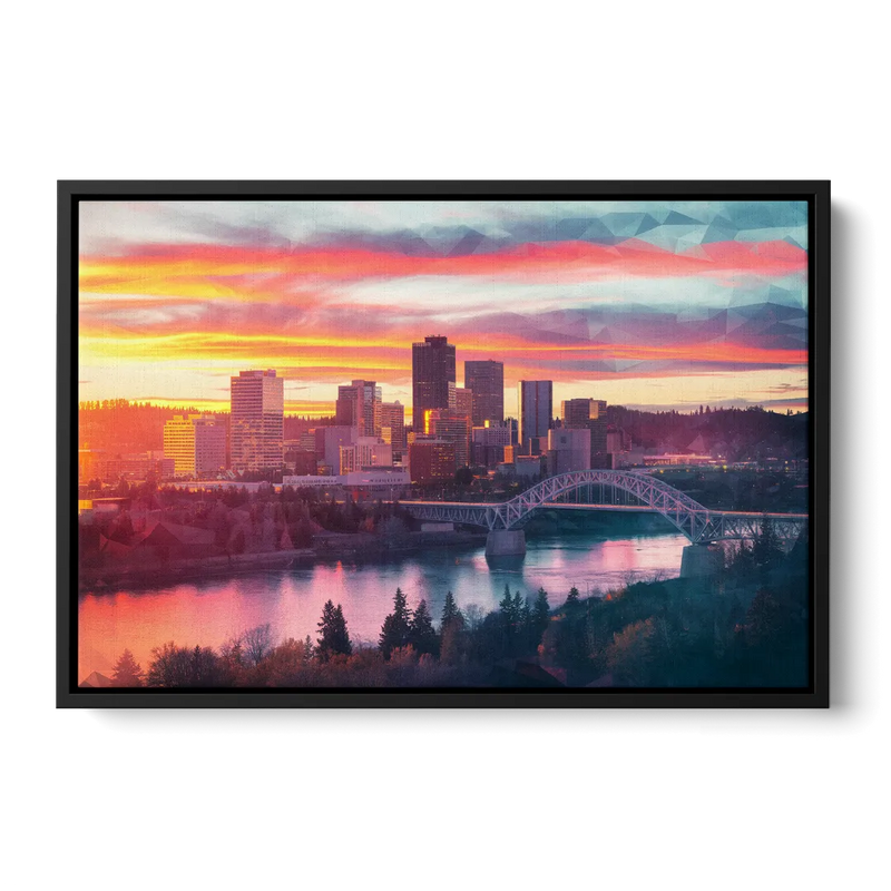 Spokane Skyline Sunset - Black Frame Canvas