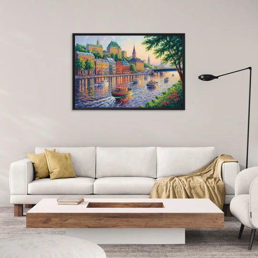 Quebec City Riverfront - Living Room Black Frame Canvas