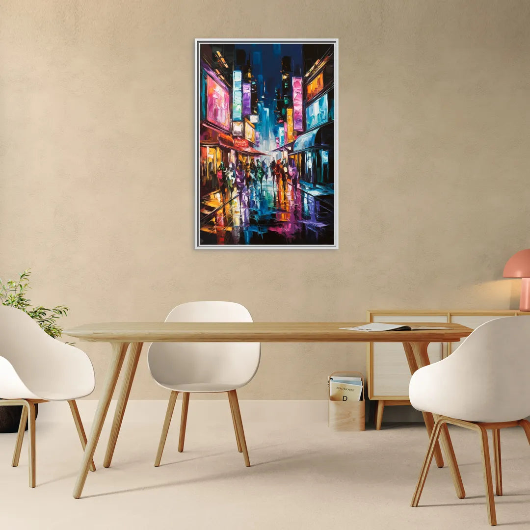 Joseph Vibrant Streets - Living Room White Frame Canvas