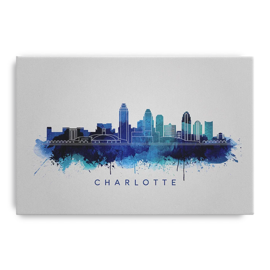 Charlotte Skyline With Blue Tones - Canvas Wall Art