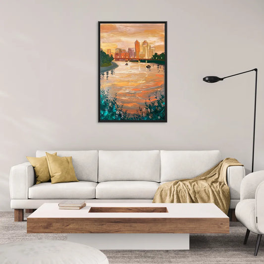 Toledo Ohio Riverfront - Living Room Black Frame Canvas