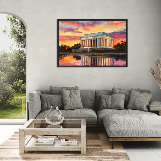 Lincoln Memorial Sunset - Living Room Black Frame Canvas