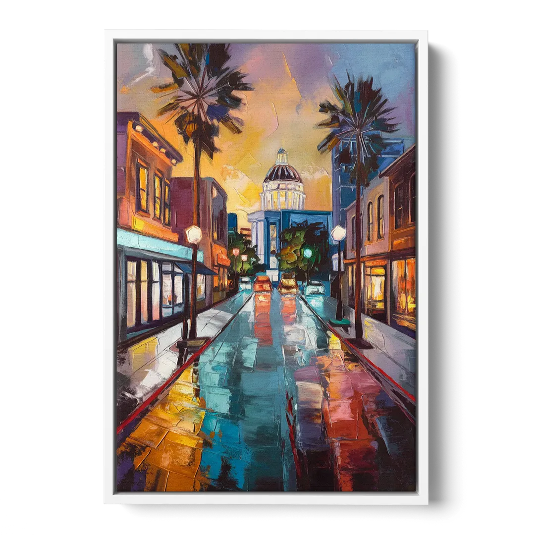 San Jose Vibrant Streets - White Frame Canvas