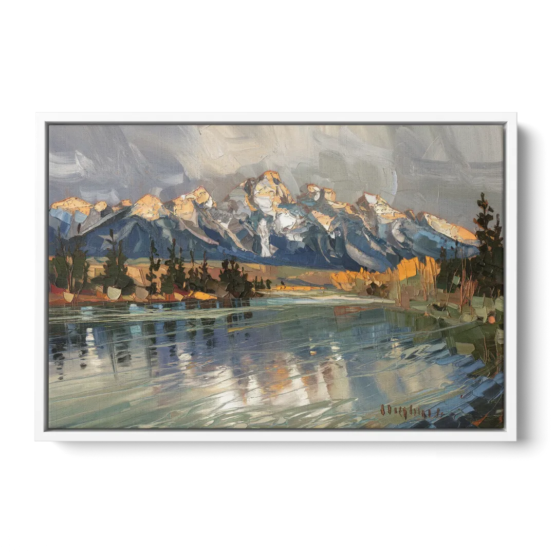Jackson Hole River Reflection - White Frame Canvas
