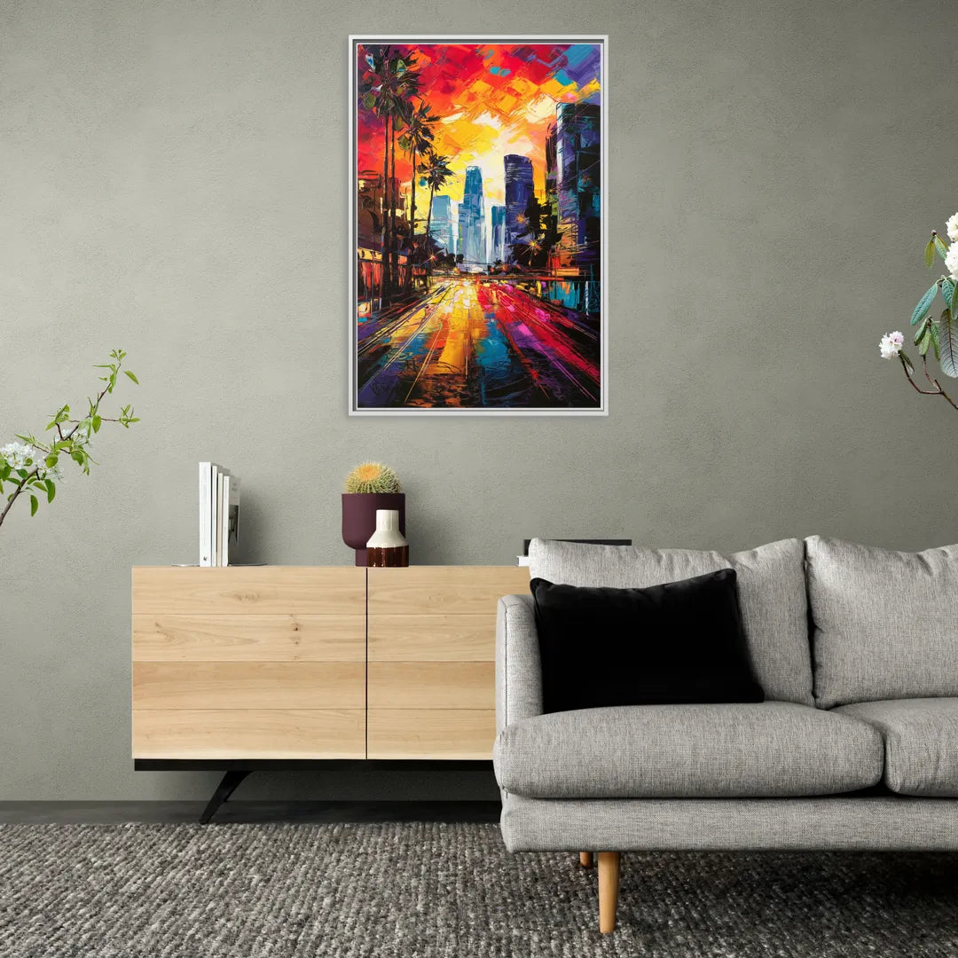Los Angeles Vibrant Street Art - Living Room White Frame Canvas