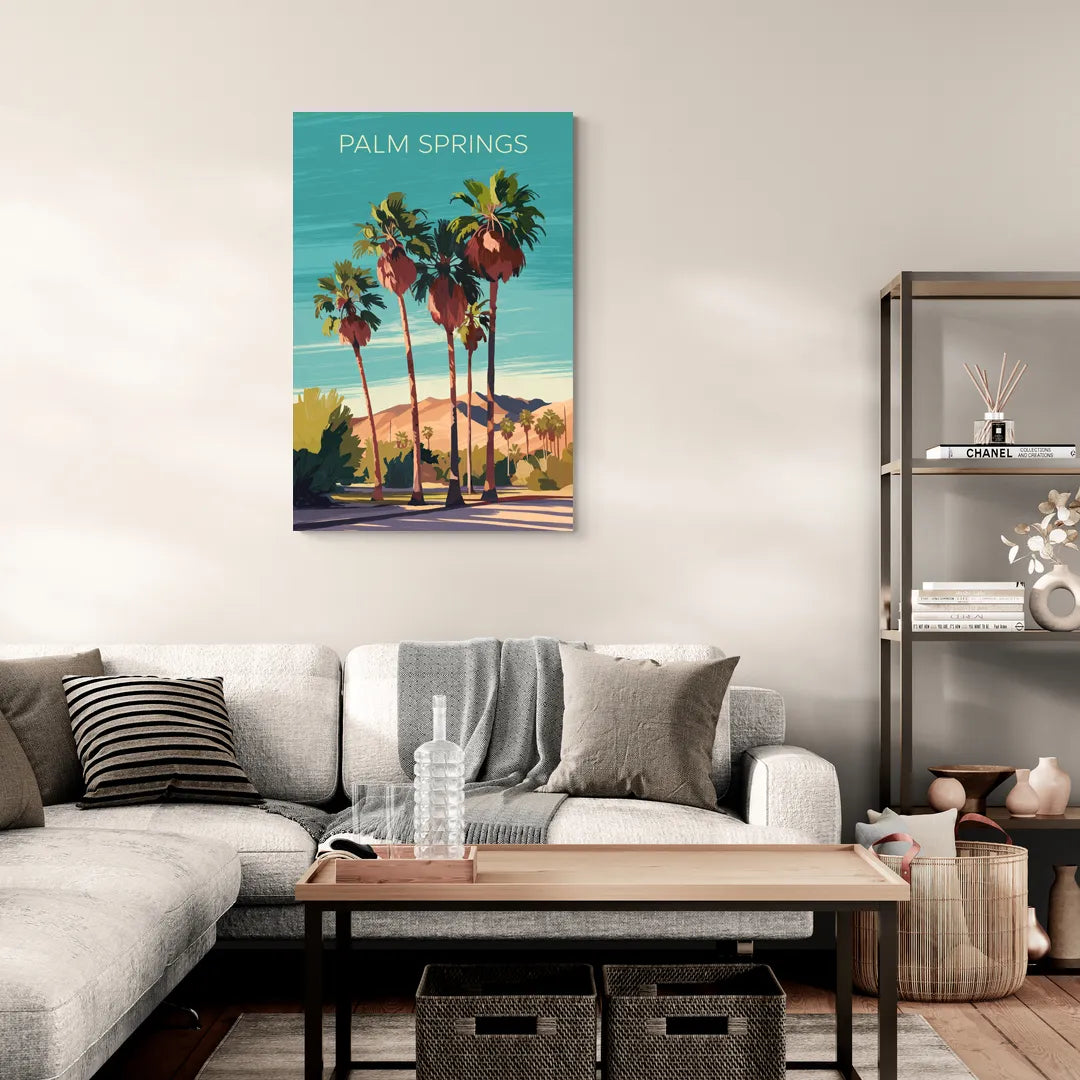 Palm Springs Palm Trees and Sky - Canvas Wall Art Living Room