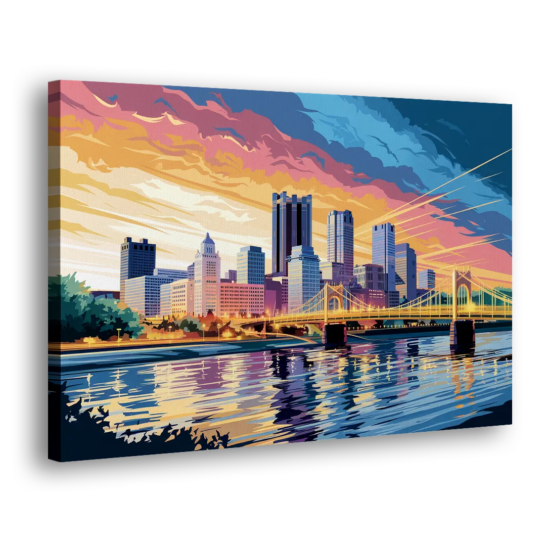 Pittsburgh Skyline At Sunset - Canvas Print Art Sides