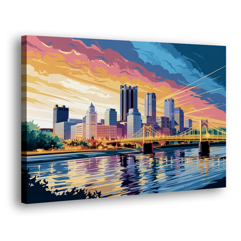 Pittsburgh Skyline At Sunset - Canvas Print Art Sides