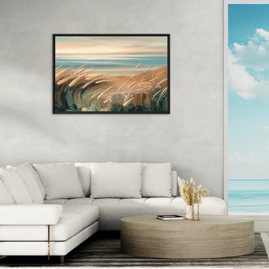Seaside Dunes And Grass - Living Room Black Frame Canvas