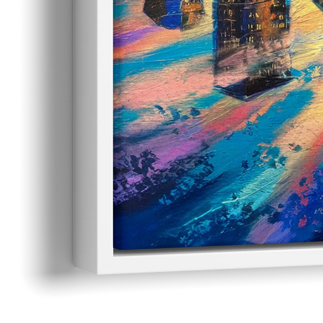 Houston Skyline Reflections - Close-Up White Frame Canvas