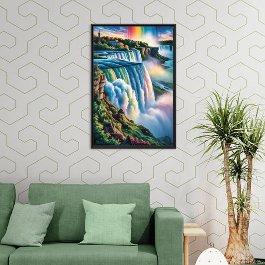 Niagara Falls Close Up - Living Room Black Frame Canvas