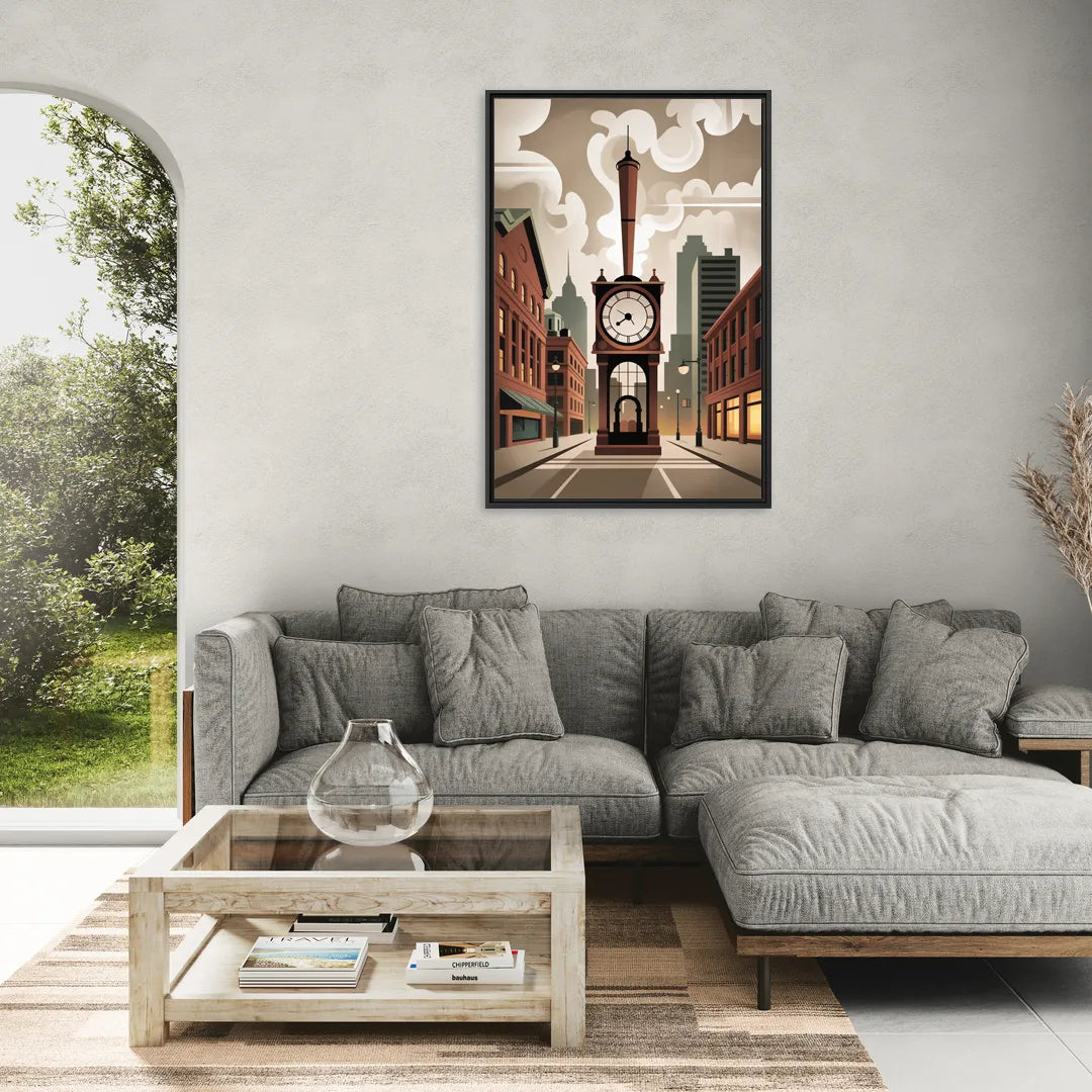 Gastown Steam Clock - Living Room Black Frame Canvas