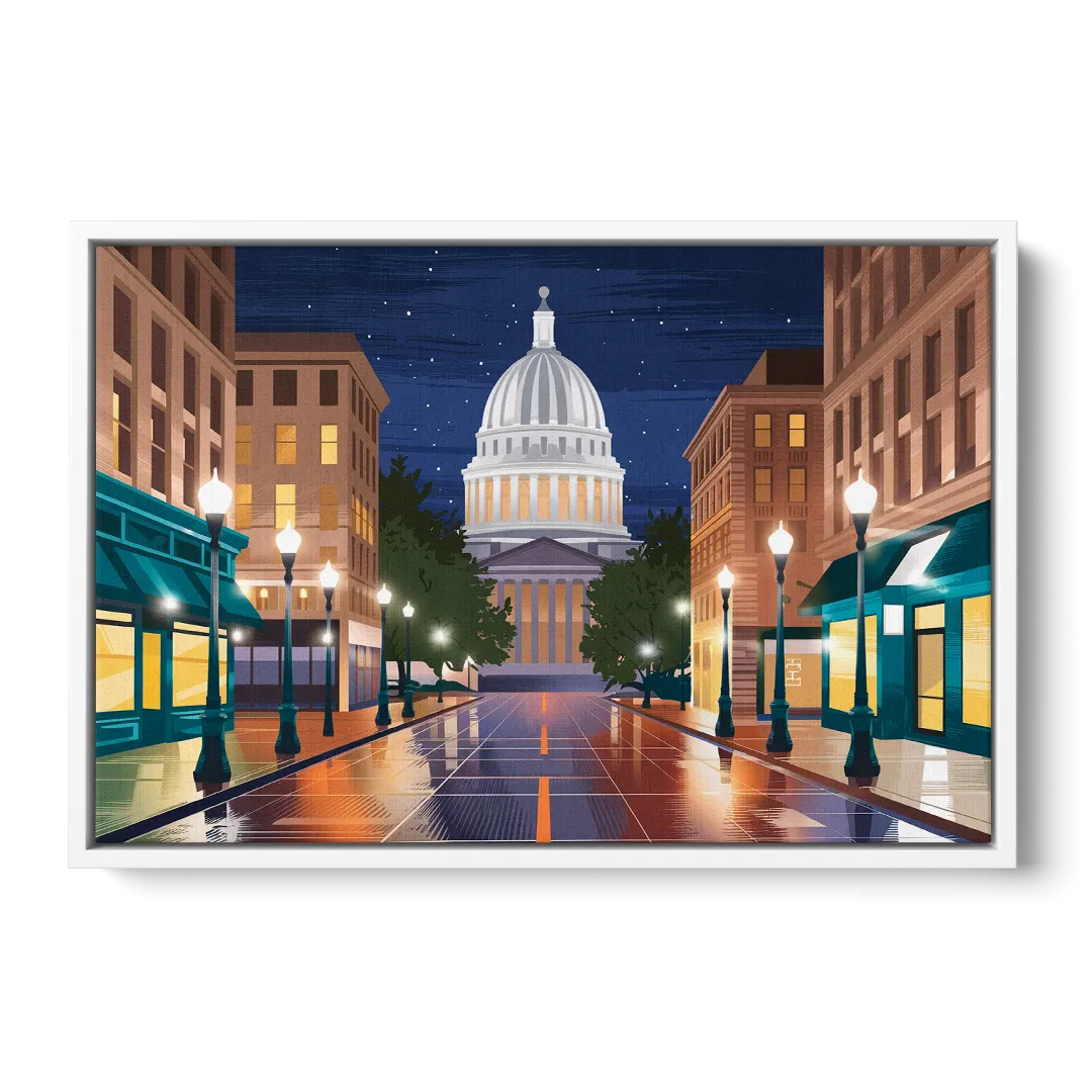 Madison Capitol Square Nights - White Frame Canvas