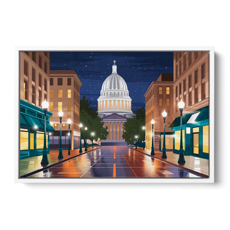Madison Capitol Square Nights - White Frame Canvas