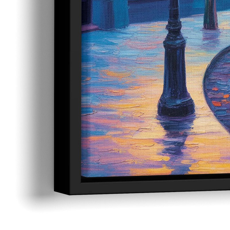 Crescent Street Lights - Close-Up Black Frame Canvas