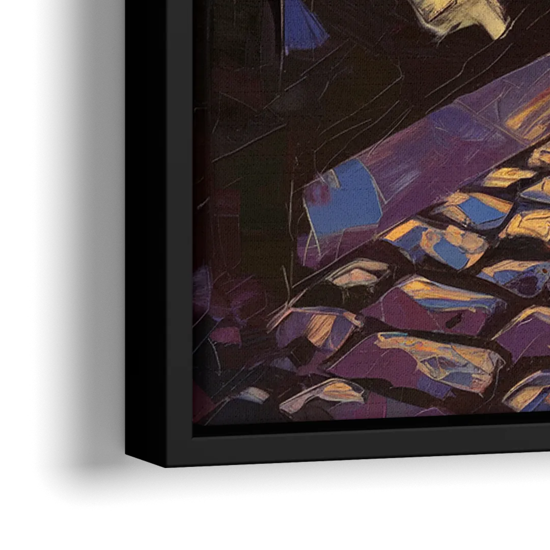 Boston Downtown Night Lights - Close-Up Black Frame Canvas