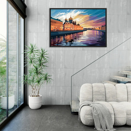 St. Petersburg Waterfront Sunset - Living Room Black Frame Canvas
