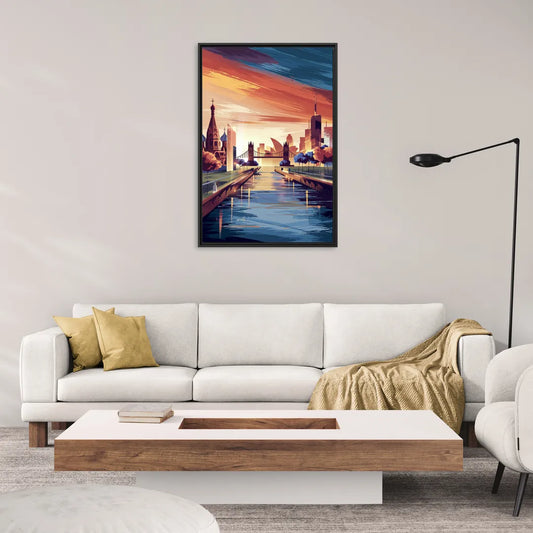 Riverside Iconic Landmarks - Living Room Black Frame Canvas