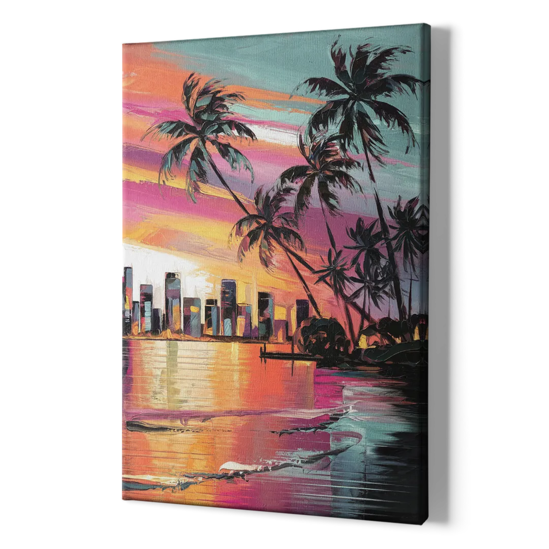 Miami Palm Trees and Sunset - Canvas Print Art Sides
