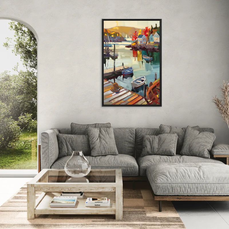 Camden Scenic Harbor View - Living Room Black Frame Canvas