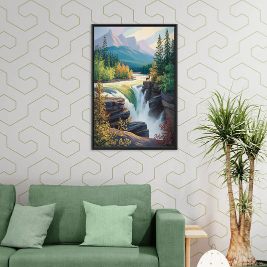 Athabasca Falls Majesty - Living Room Black Frame Canvas