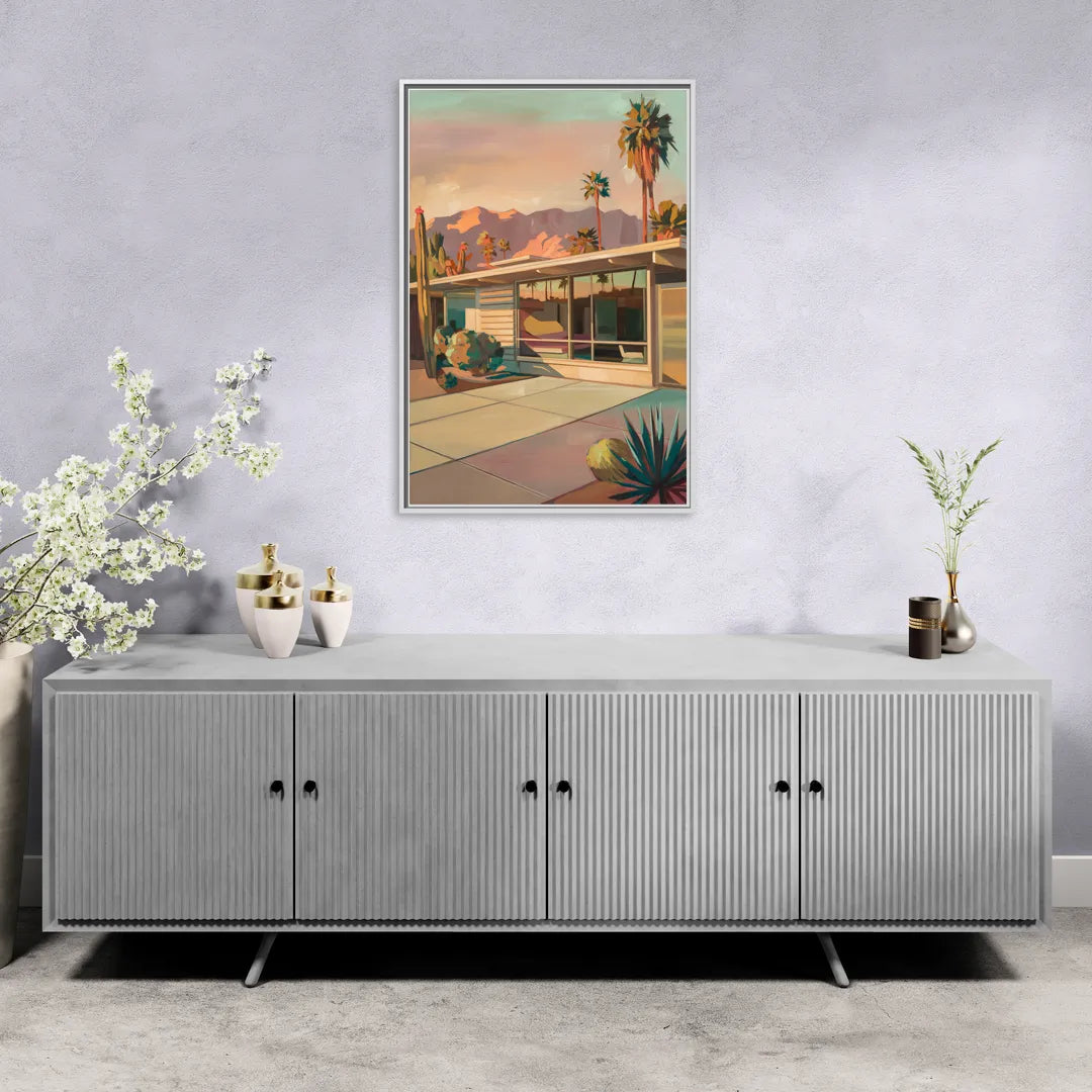 Palm Springs Retro Architecture - Living Room White Frame Canvas