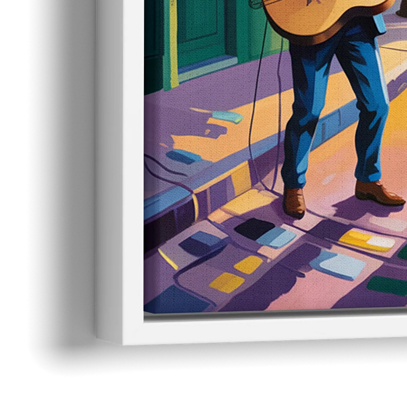 Quebec City Street Musicians - Close-Up White Frame Canvas