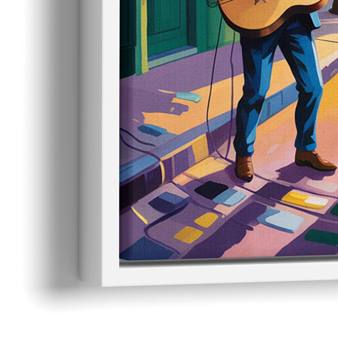 Quebec City Street Musicians - Close-Up White Frame Canvas
