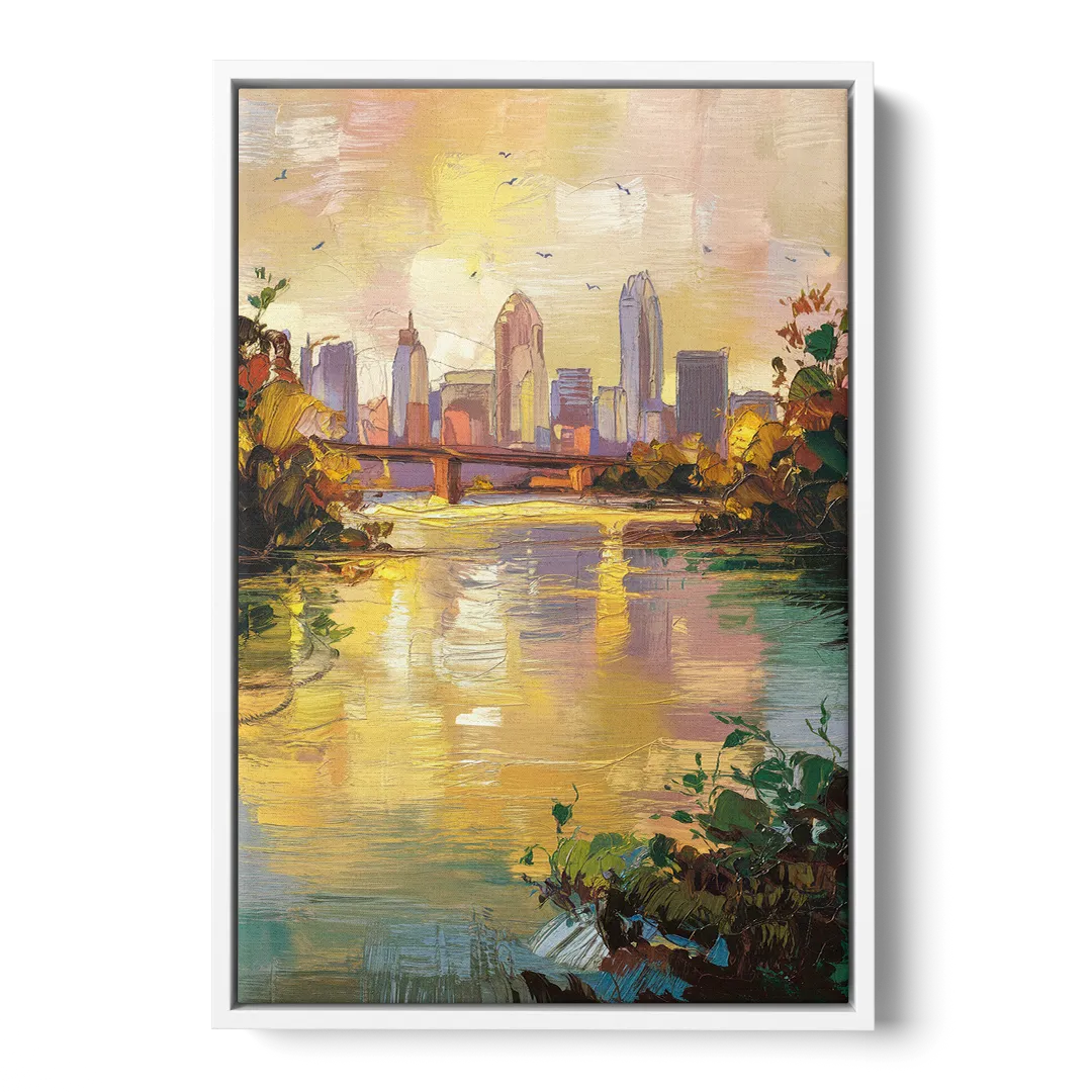 Louisville Ohio River View - White Frame Canvas