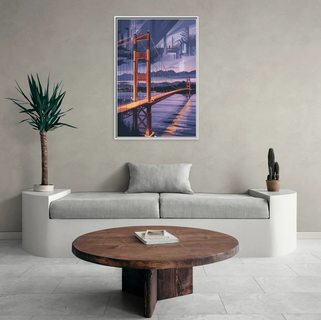 Lions Gate Bridge Twilight - Living Room White Frame Canvas