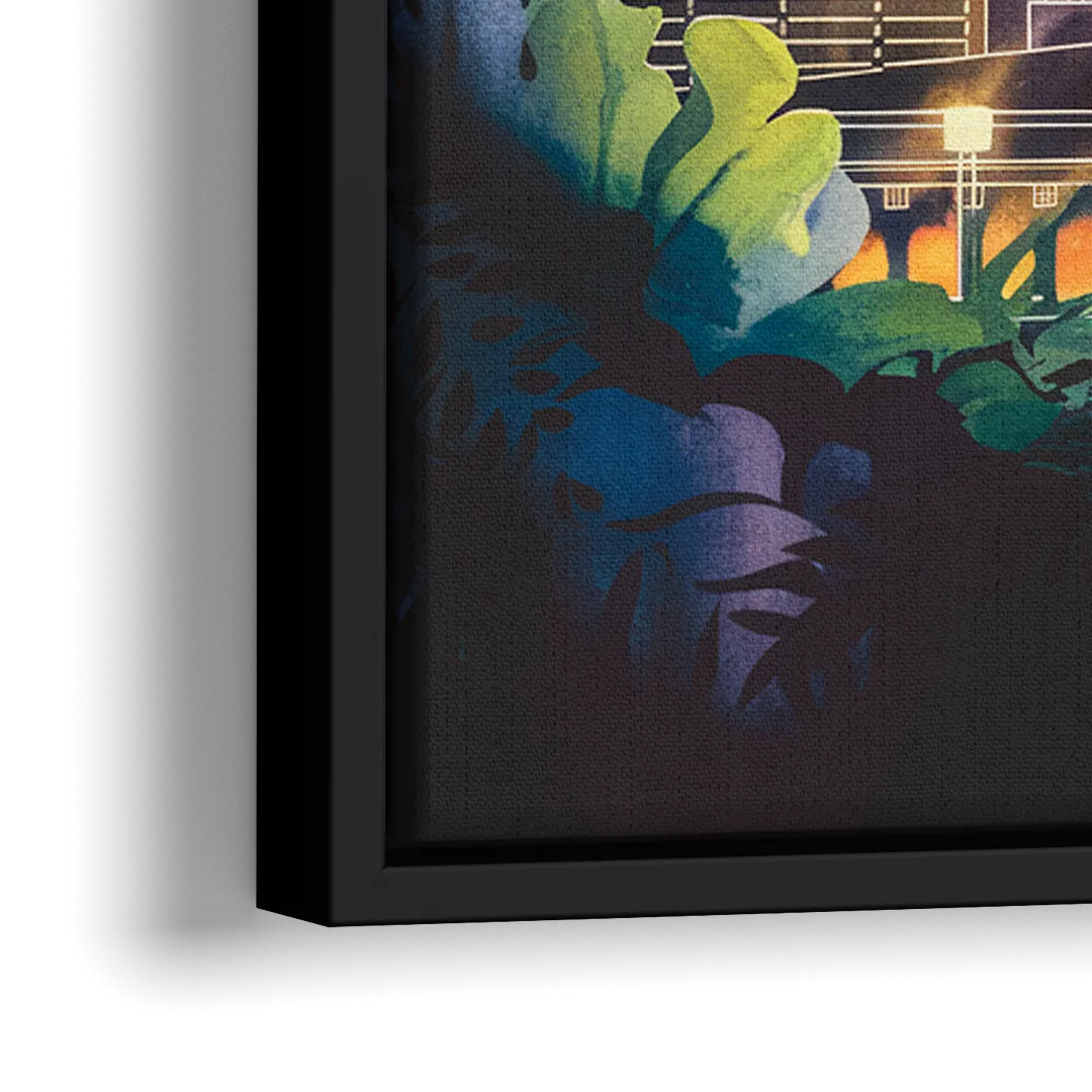 Kansas City Vibrant Downtown - Close-Up Black Frame Canvas