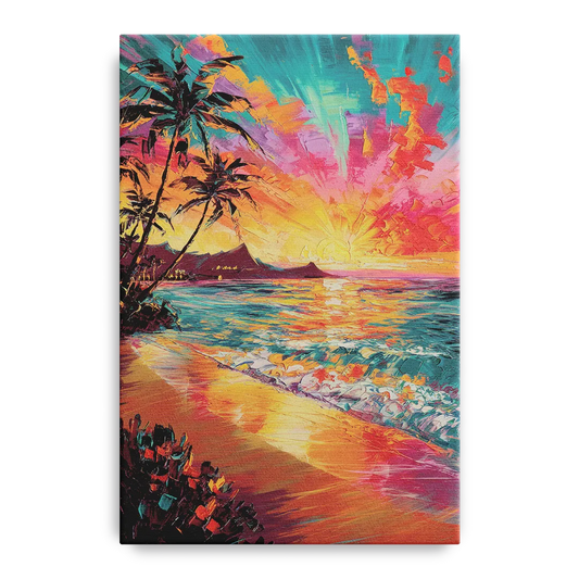Honolulu Waikiki Beach Sunset - Canvas Wall Art