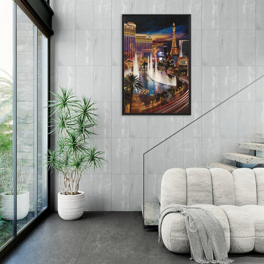 Las Vegas Nightscape - Living Room Black Frame Canvas
